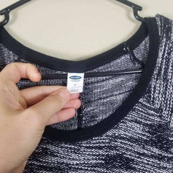 Old Navy 3/4 Sleeve Black & White Marled Dress Medium Thick Knit Tweed Like - Picture 3 of 7